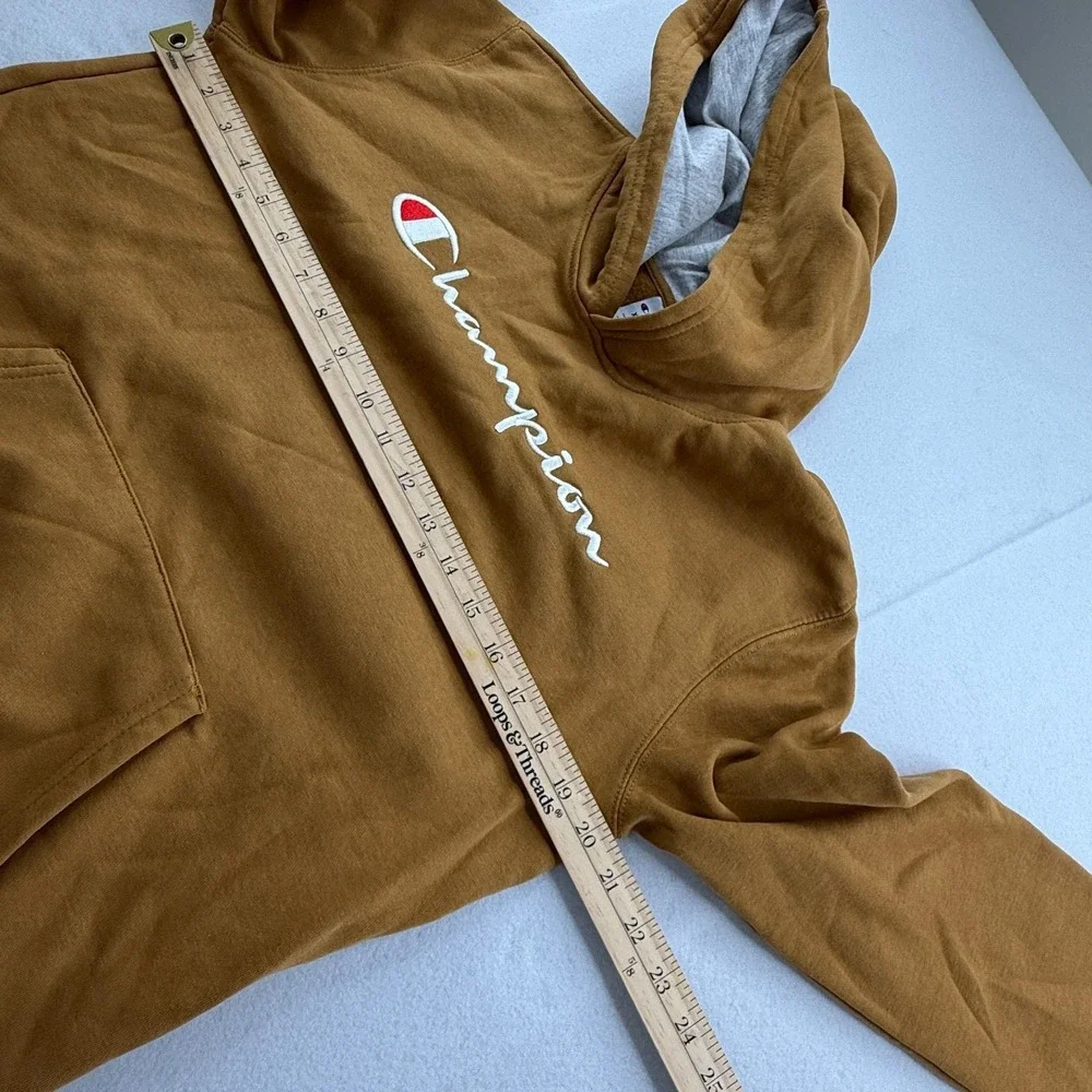 Champion Boys XL 18/20 Tan Script Logo Pullover Hoodie Sweatshirt